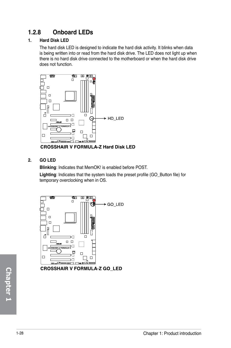 8 onboard leds, Onboard leds -28, Chapter 1 | Asus Crosshair V Formula-Z User Manual | Page 44 / 190