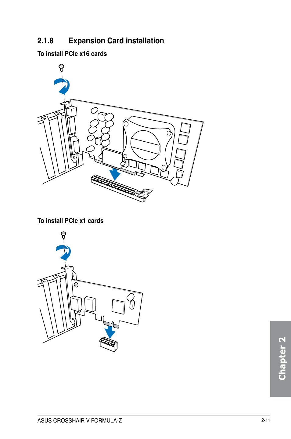 8 expansion card installation, Expansion card installation -11, Chapter 2 | Asus Crosshair V Formula-Z User Manual | Page 73 / 190