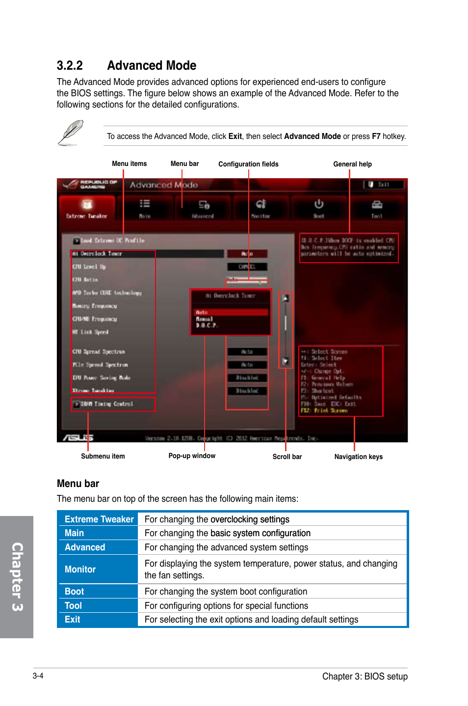 2 advanced mode, Advanced mode -4, Chapter 3 | Asus Crosshair V Formula-Z User Manual | Page 84 / 190