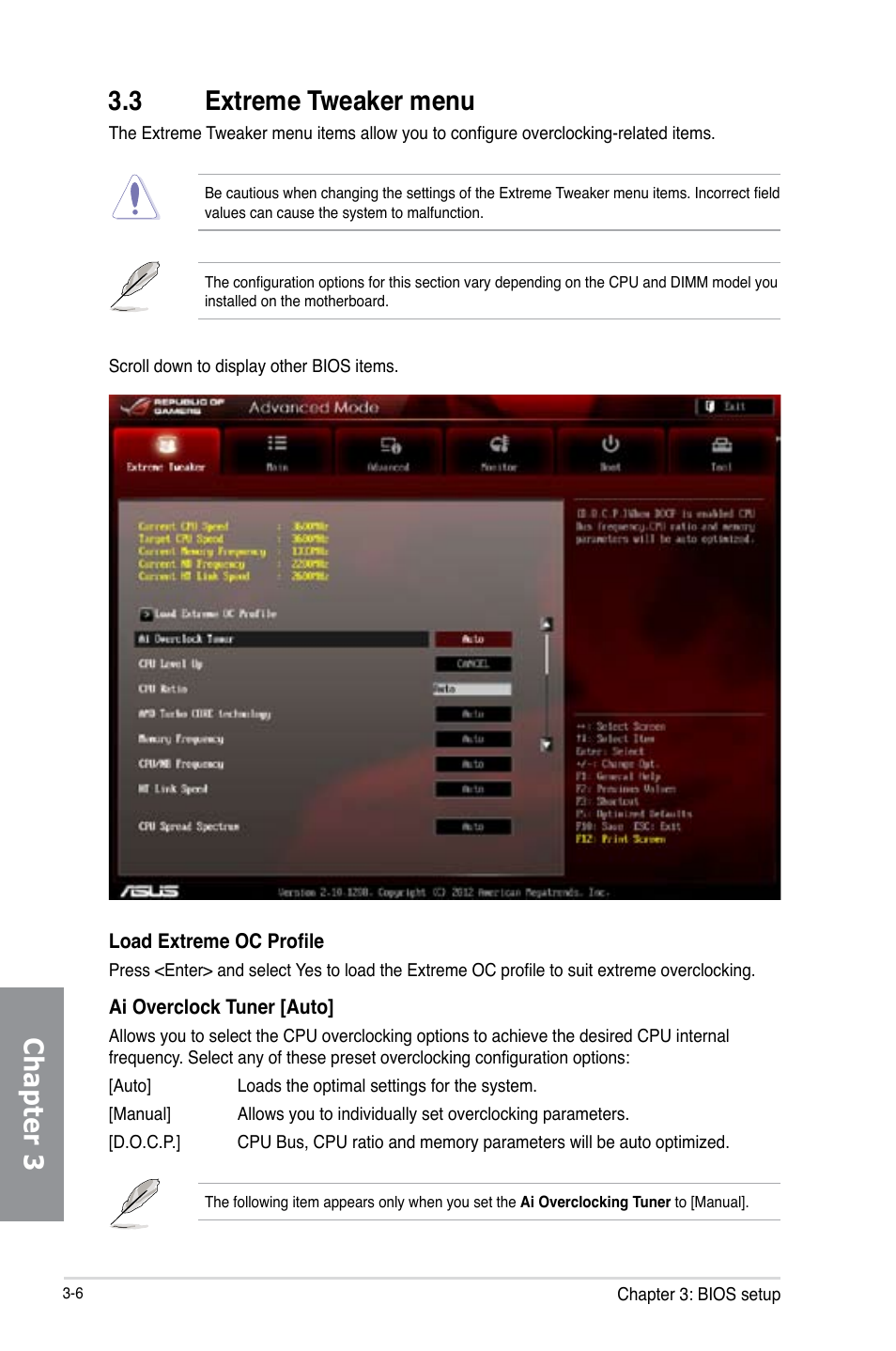 3 extreme tweaker menu, Extreme tweaker menu -6, Chapter 3 3.3 extreme tweaker menu | Asus Crosshair V Formula-Z User Manual | Page 86 / 190