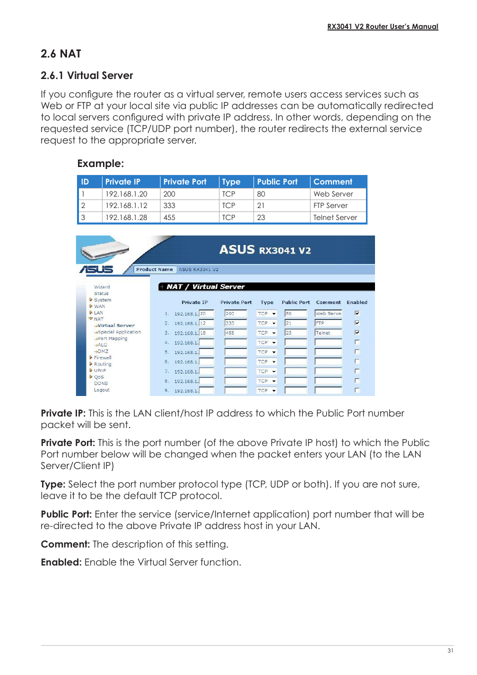 6 nat, 1 virtual server, Example | Asus RX3041 V2 User Manual | Page 33 / 46