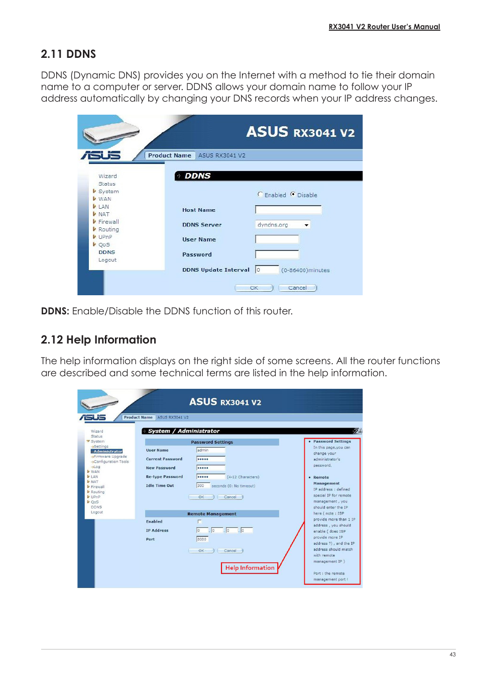 11 ddns, 12 help information, 11 ddns 2.12 help information | Asus RX3041 V2 User Manual | Page 45 / 46