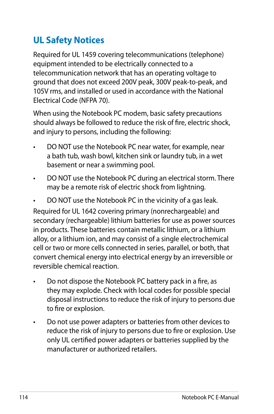 Ul safety notices | Asus G750JX User Manual | Page 114 / 122