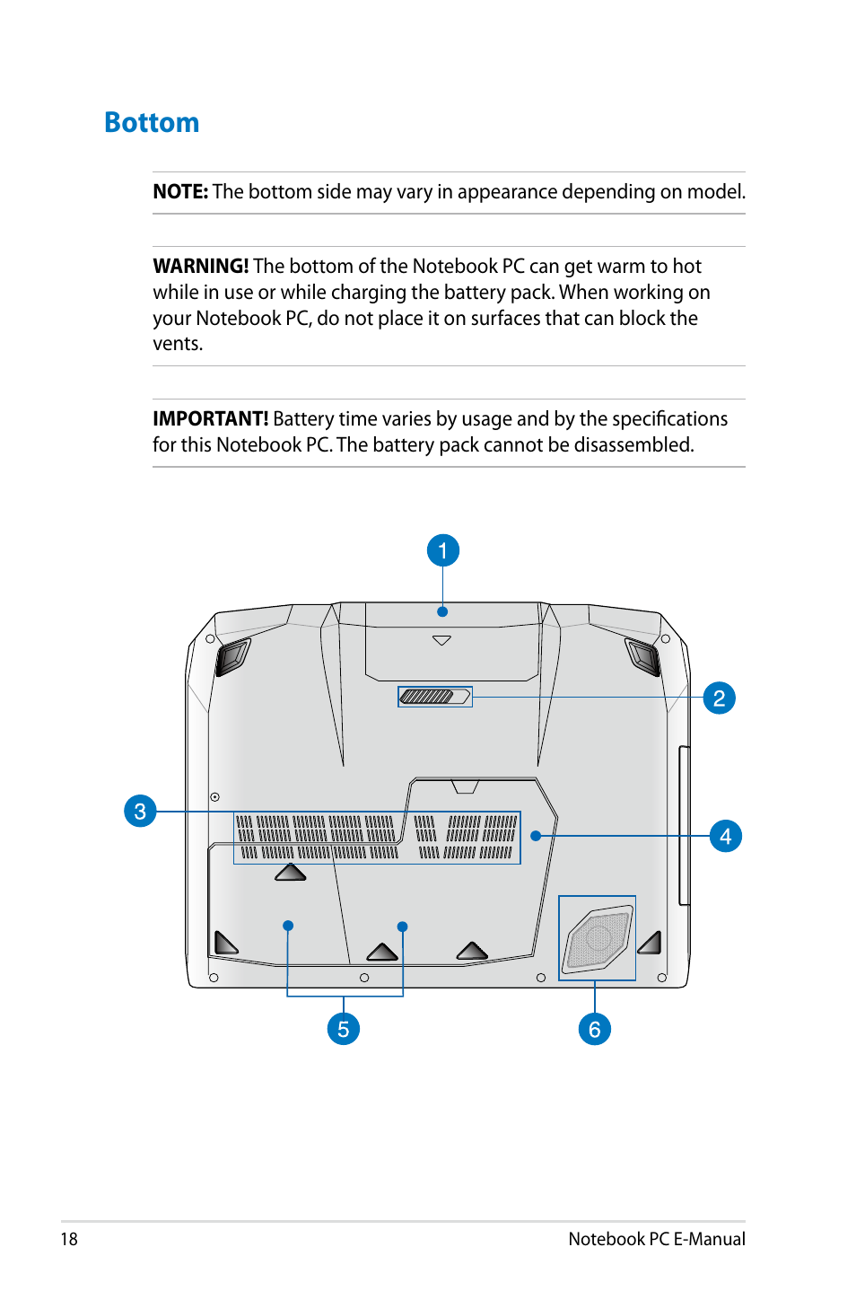 Bottom | Asus G750JX User Manual | Page 18 / 122