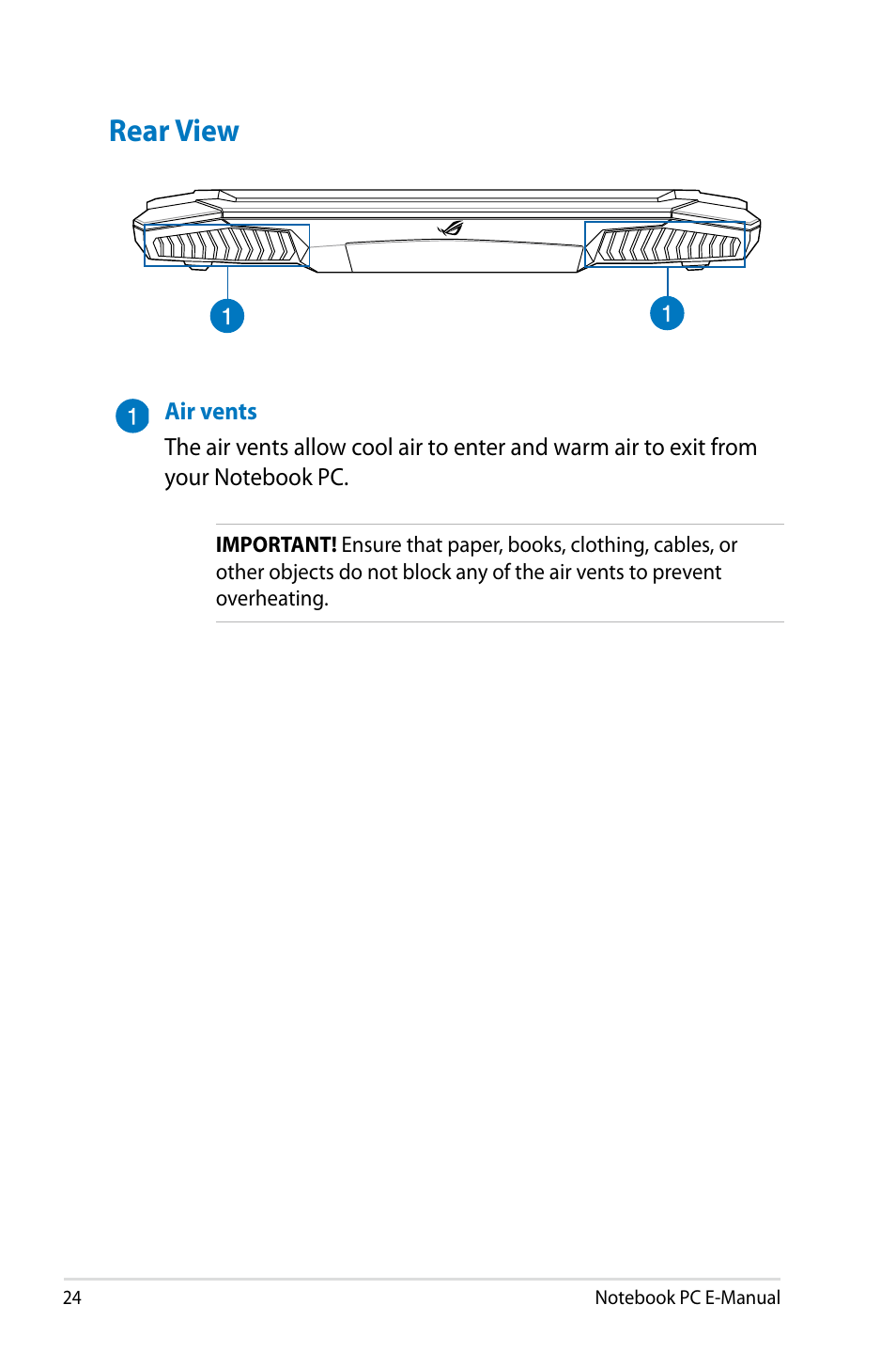 Rear view | Asus G750JX User Manual | Page 24 / 122