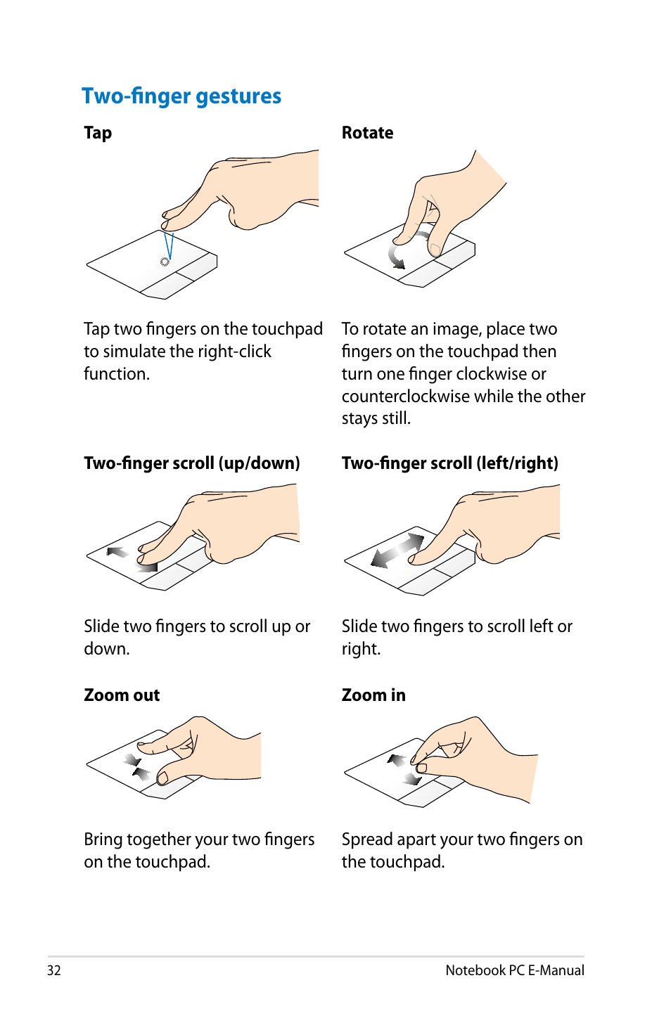 Two-finger gestures | Asus G750JX User Manual | Page 32 / 122