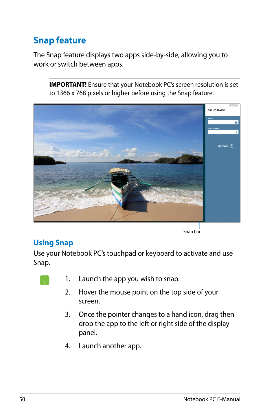 Snap feature | Asus G750JX User Manual | Page 50 / 122