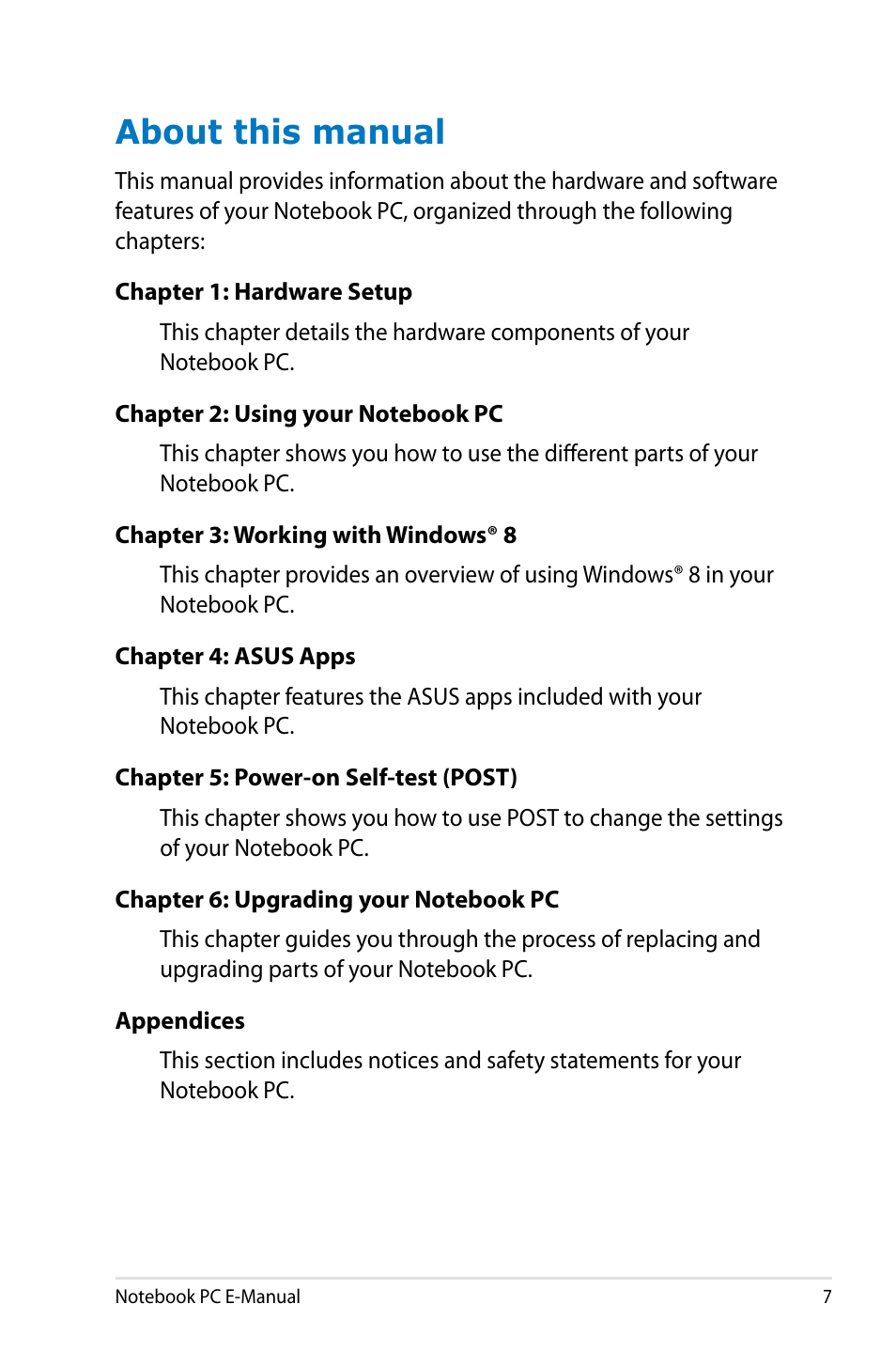 About this manual | Asus G750JX User Manual | Page 7 / 122