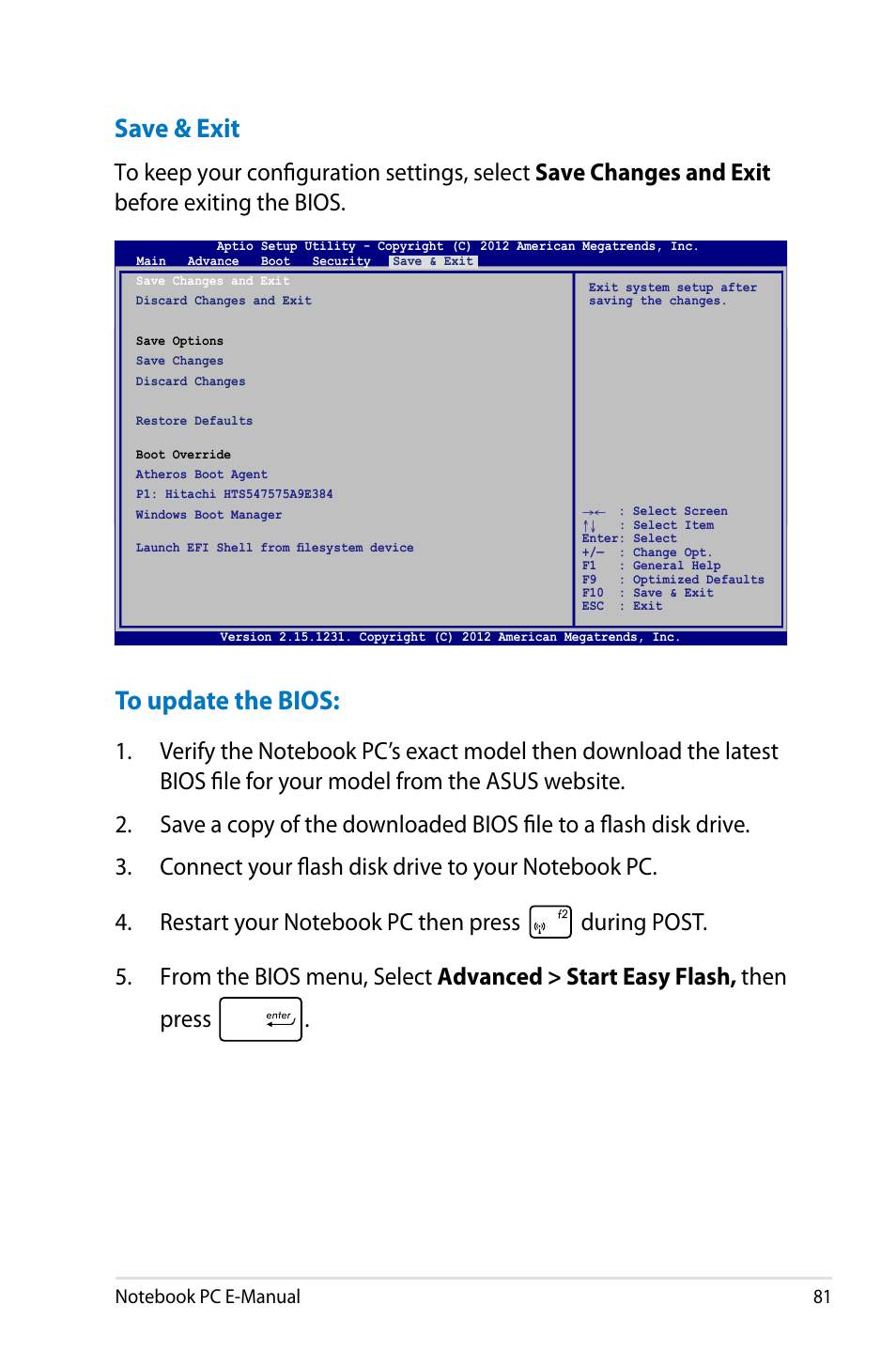 Save & exit | Asus G750JX User Manual | Page 81 / 122