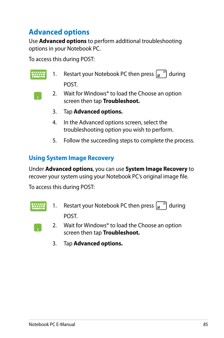 Advanced options | Asus G750JX User Manual | Page 85 / 122