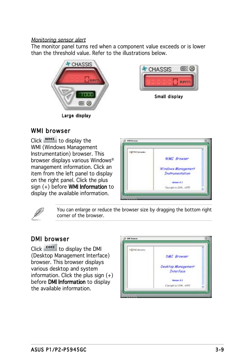 Wmi browser, Dmi browser | Asus P2-P5945GC User Manual | Page 43 / 92