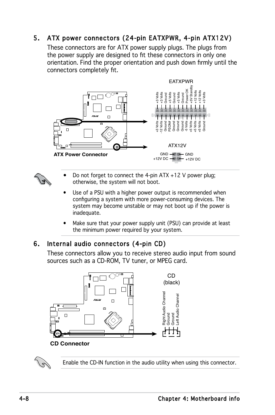 8 chapter 4: motherboard info, Cd connector cd (black) | Asus P2-P5945GC User Manual | Page 53 / 92