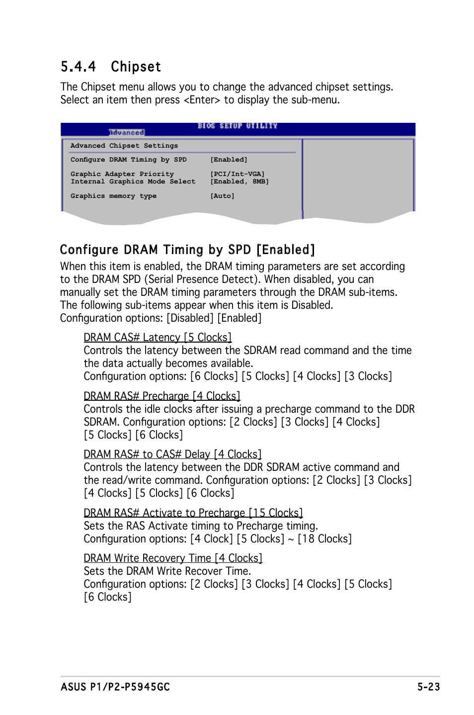 4 chipset, Configure dram timing by spd [enabled | Asus P2-P5945GC User Manual | Page 78 / 92