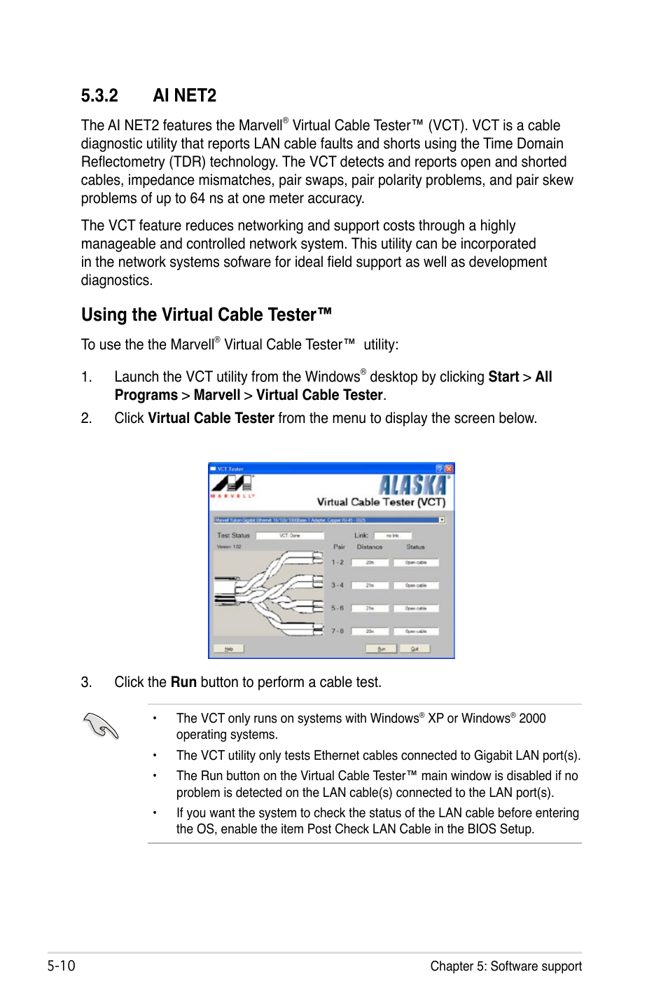 2 ai net2, Using the virtual cable tester, Ai net2 -10 | Using the virtual cable tester™ -10 | Asus P5B Premium Vista Edition User Manual | Page 120 / 190