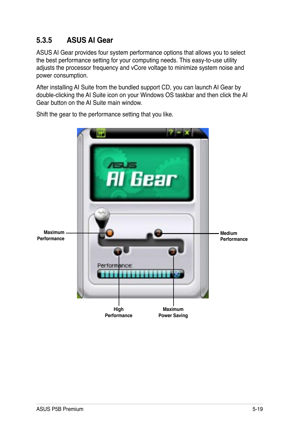 5 asus ai gear, 5 asus ai gear -19 | Asus P5B Premium Vista Edition User Manual | Page 129 / 190