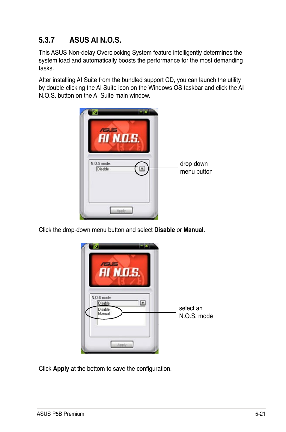 7 asus ai n.o.s, Asus ai n.o.s -21 | Asus P5B Premium Vista Edition User Manual | Page 131 / 190