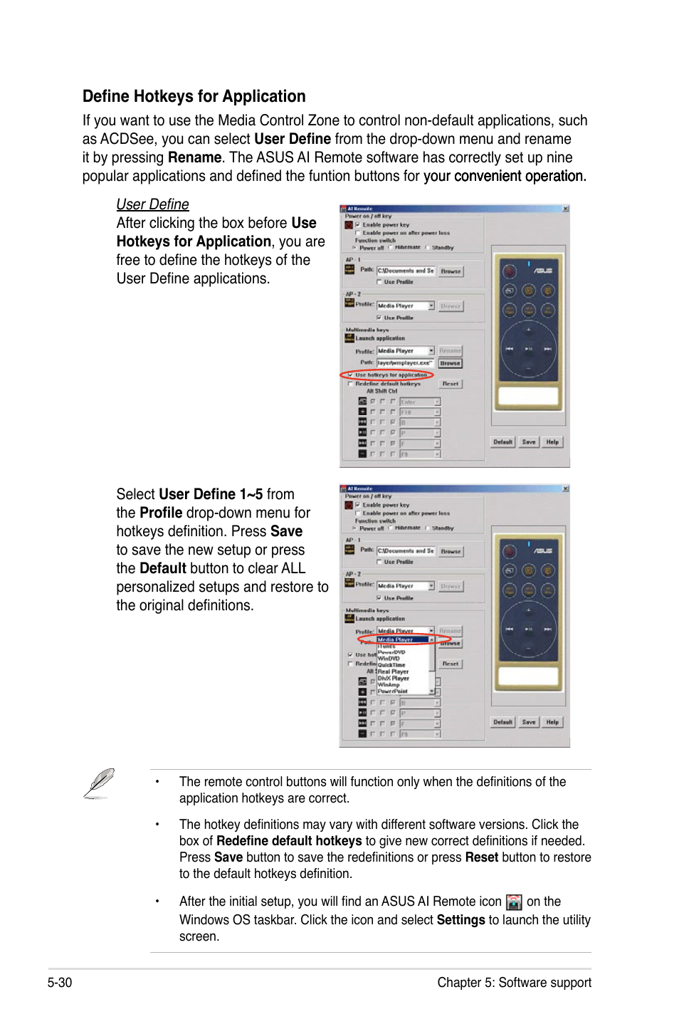 Define hotkeys for application | Asus P5B Premium Vista Edition User Manual | Page 140 / 190