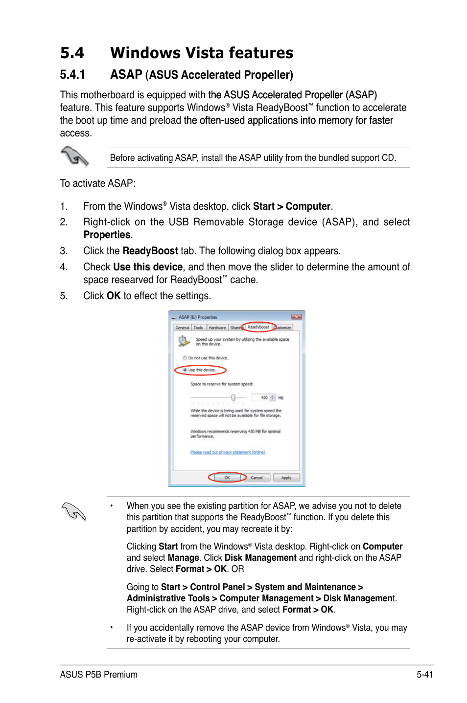 4 windows vista features, 1 asap (asus accelerated propeller), Windows vista features -41 5.4.1 | Asap, Asus accelerated propeller) -41, 1 asap, Asus accelerated propeller) | Asus P5B Premium Vista Edition User Manual | Page 151 / 190