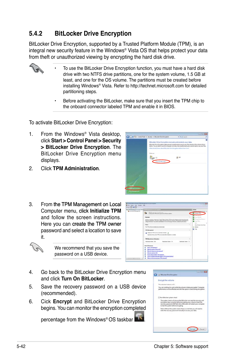 2 bitlocker drive encryption, Bitlocker drive encryption -42 | Asus P5B Premium Vista Edition User Manual | Page 152 / 190