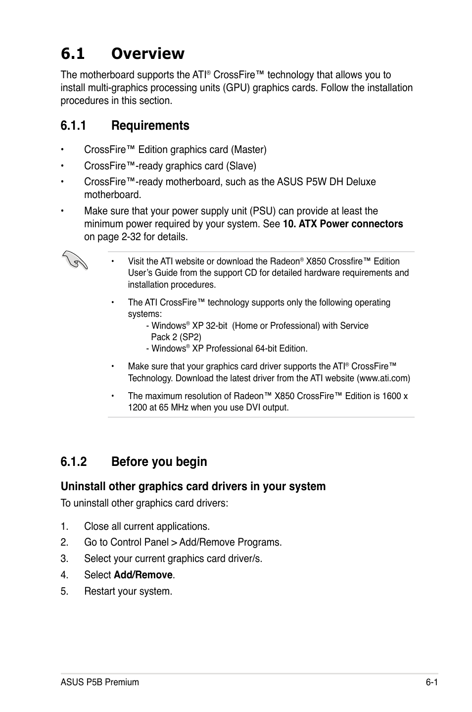 1 overview, 1 requirements, 2 before you begin | Overview -1 6.1.1, Requirements -1, Before you begin -1 | Asus P5B Premium Vista Edition User Manual | Page 173 / 190