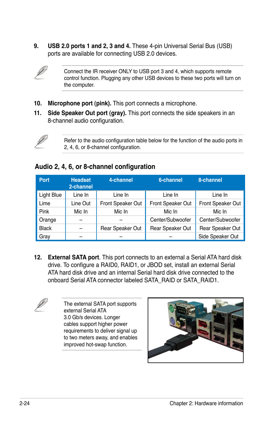 Audio 2, 4, 6, or 8-channel configuration | Asus P5B Premium Vista Edition User Manual | Page 50 / 190