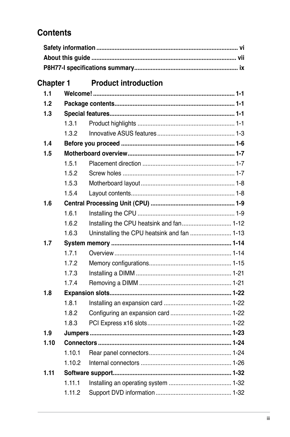 Asus P8H77-I User Manual | Page 3 / 76