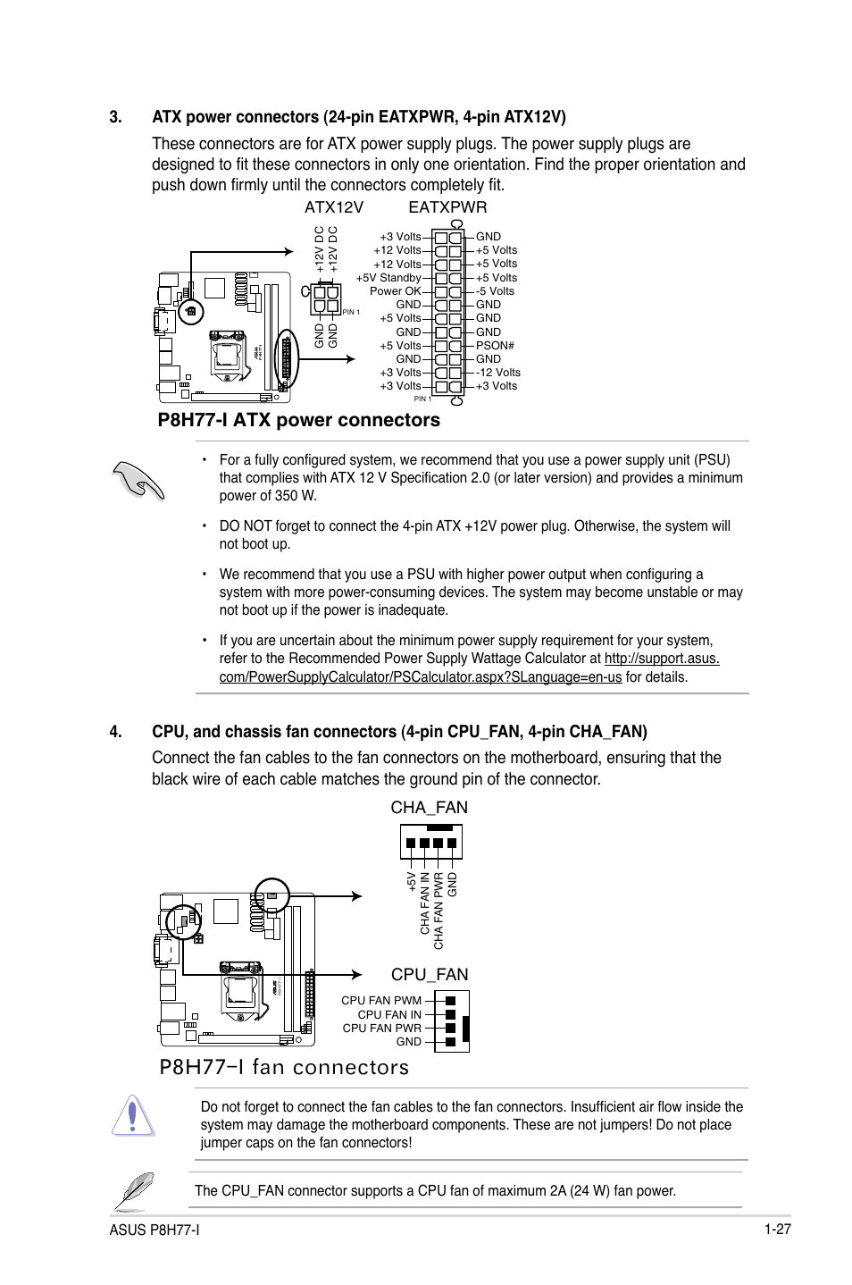 8 01nivkwvvmk\wz, P8h77-i atx power connectors, Cpu_fan | Cha_fan, Atx12v, Eatxpwr | Asus P8H77-I User Manual | Page 37 / 76