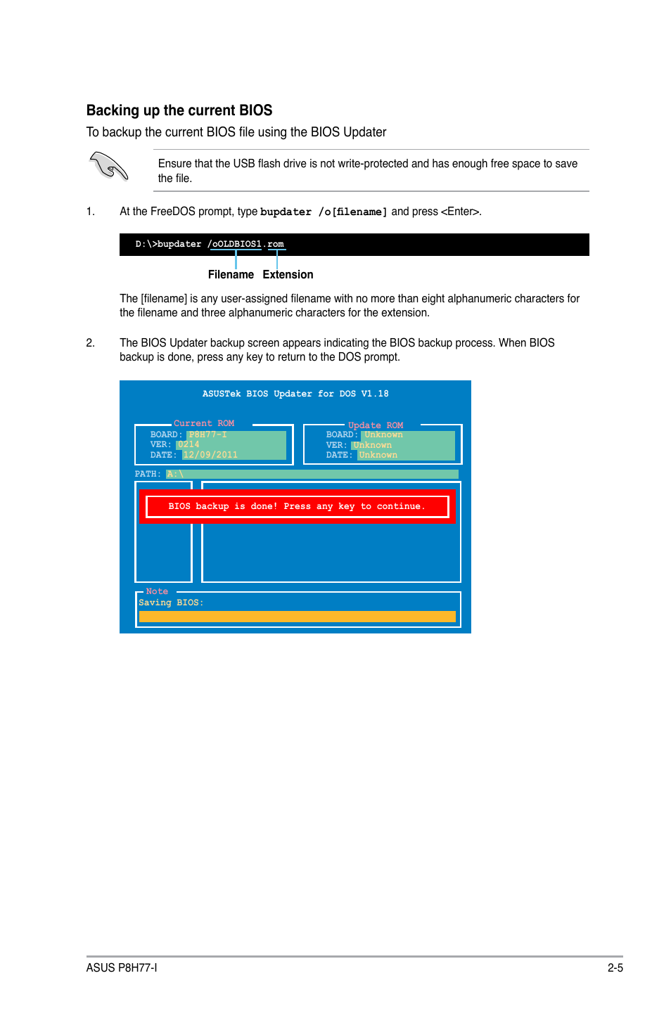 Backing up the current bios | Asus P8H77-I User Manual | Page 47 / 76