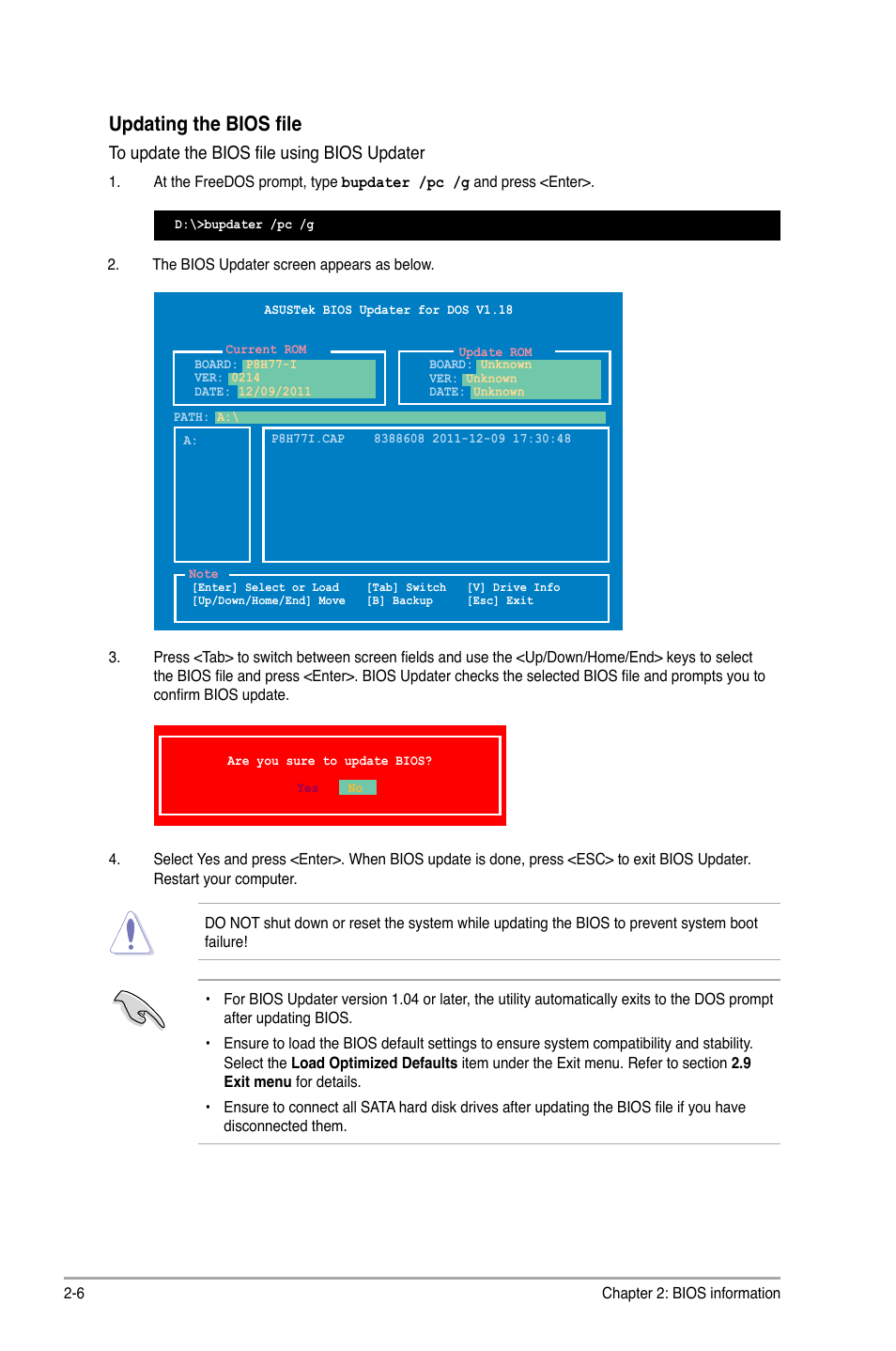 Updating the bios file | Asus P8H77-I User Manual | Page 48 / 76