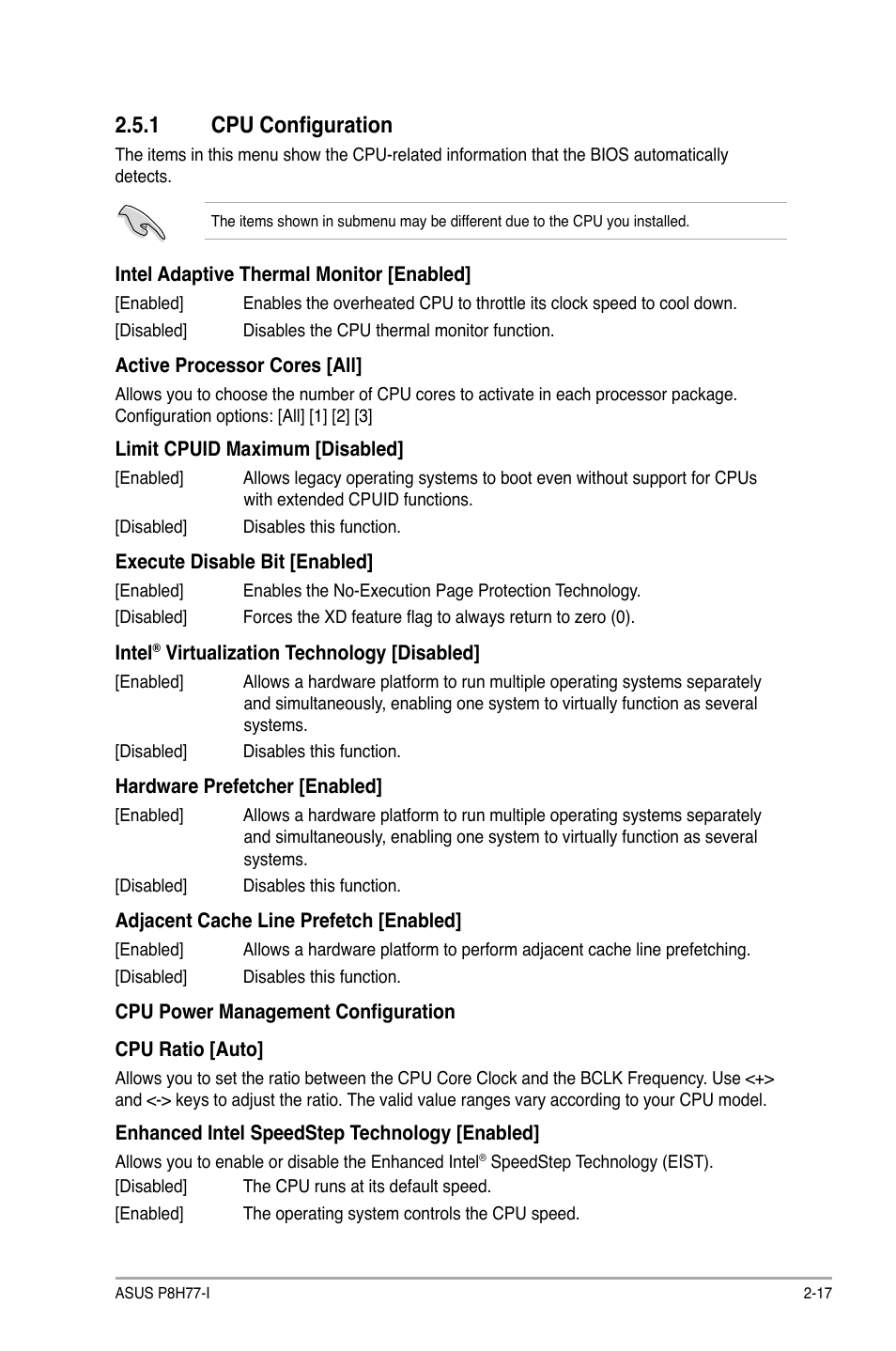 1 cpu configuration, Cpu configuration -17 | Asus P8H77-I User Manual | Page 59 / 76