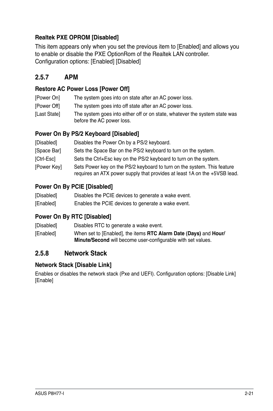 7 apm, 8 network stack, Apm -21 | Network stack -21 | Asus P8H77-I User Manual | Page 63 / 76