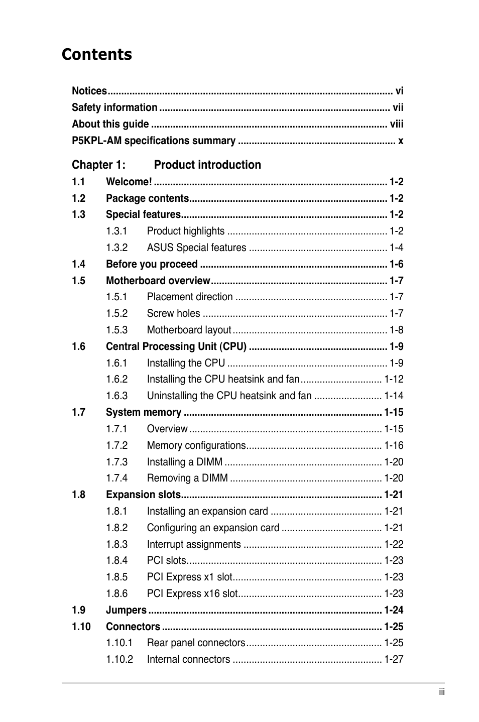 Asus P5KPL-AM/PS User Manual | Page 3 / 90