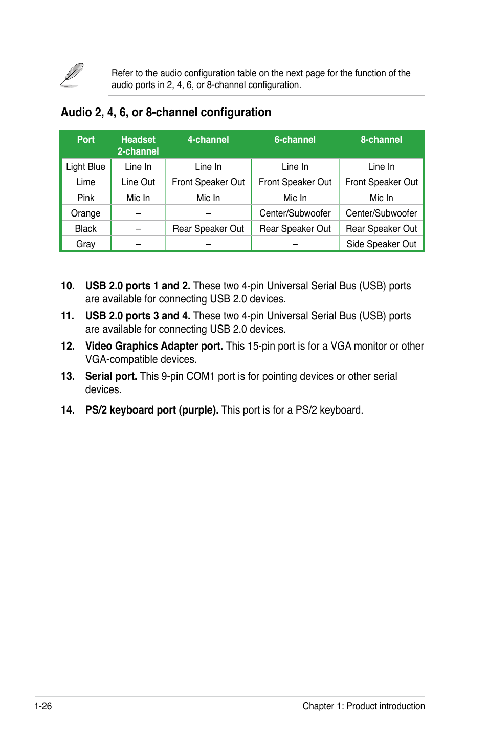 Audio 2, 4, 6, or 8-channel configuration | Asus P5KPL-AM/PS User Manual | Page 38 / 90