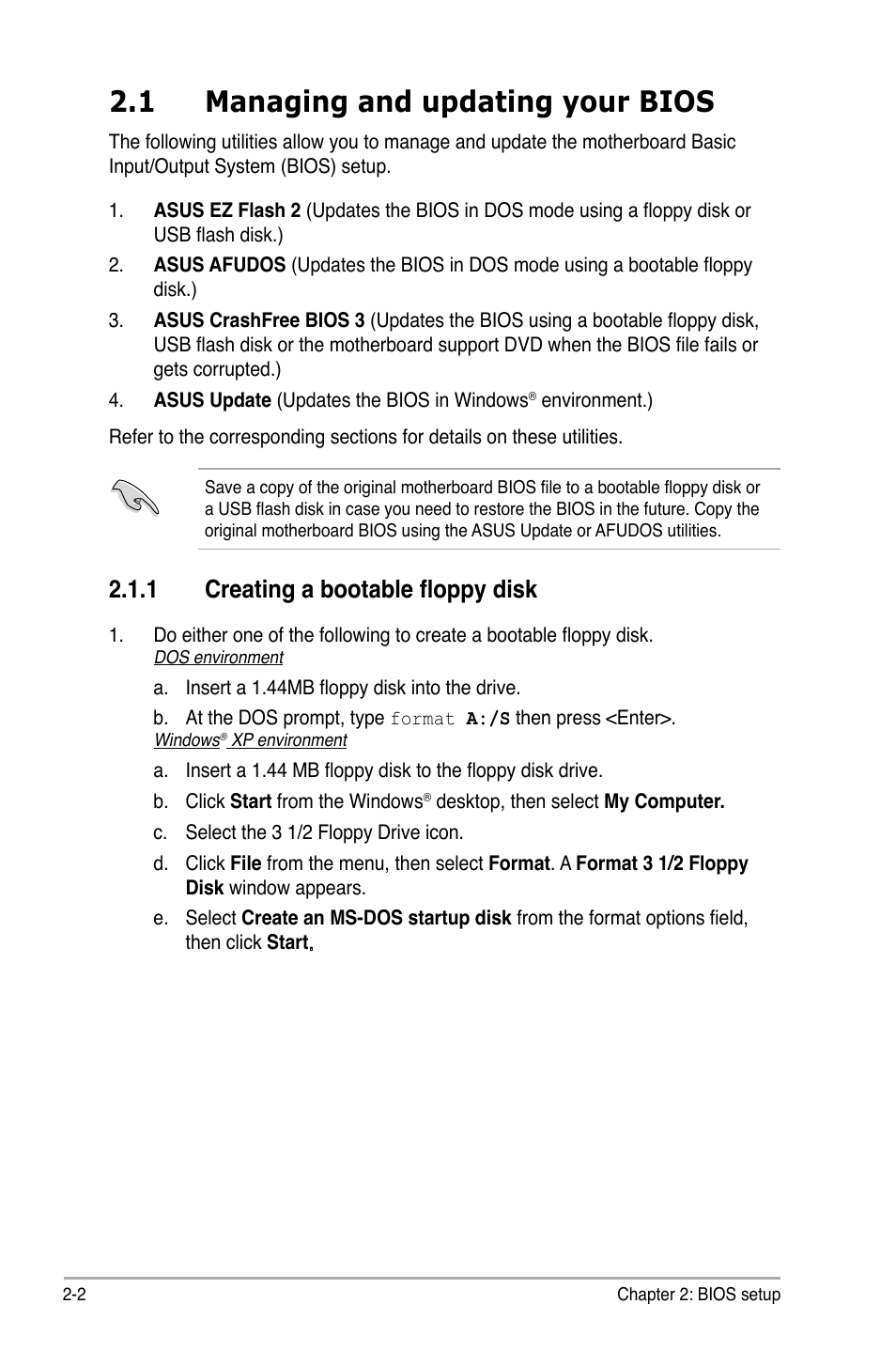 1 managing and updating your bios, 1 creating a bootable floppy disk | Asus P5KPL-AM/PS User Manual | Page 48 / 90