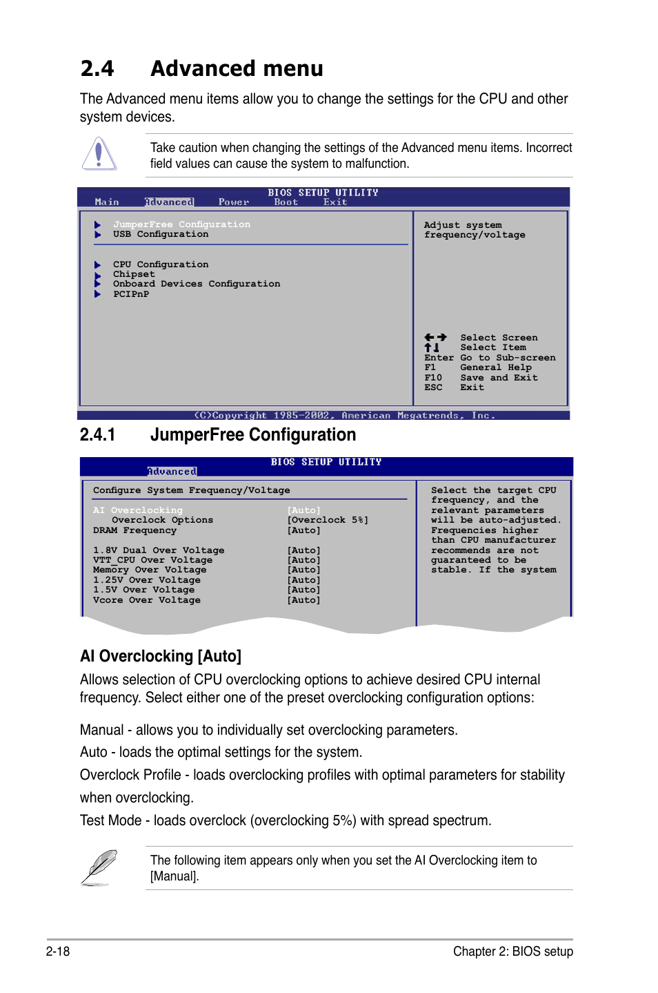 4 advanced menu, 1 jumperfree configuration, Ai overclocking [auto | Asus P5KPL-AM/PS User Manual | Page 64 / 90