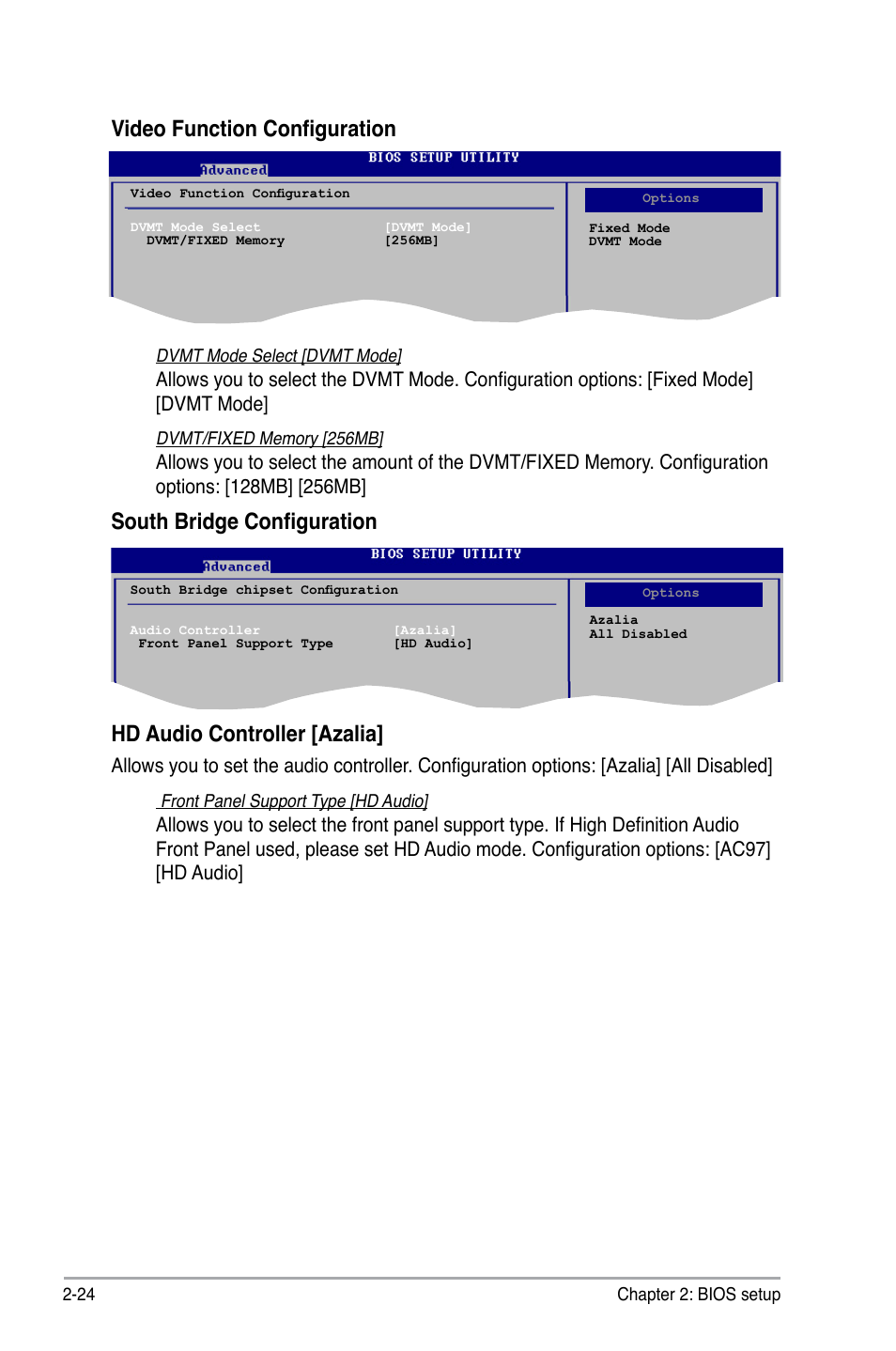 Video function configuration, South bridge configuration, Hd audio controller [azalia | Asus P5KPL-AM/PS User Manual | Page 70 / 90