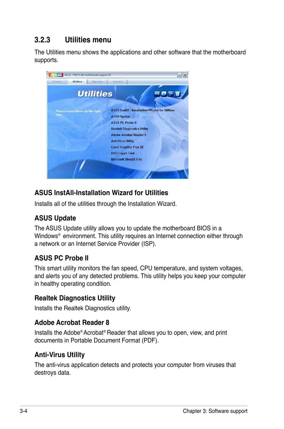 3 utilities menu | Asus P5KPL-AM/PS User Manual | Page 84 / 90