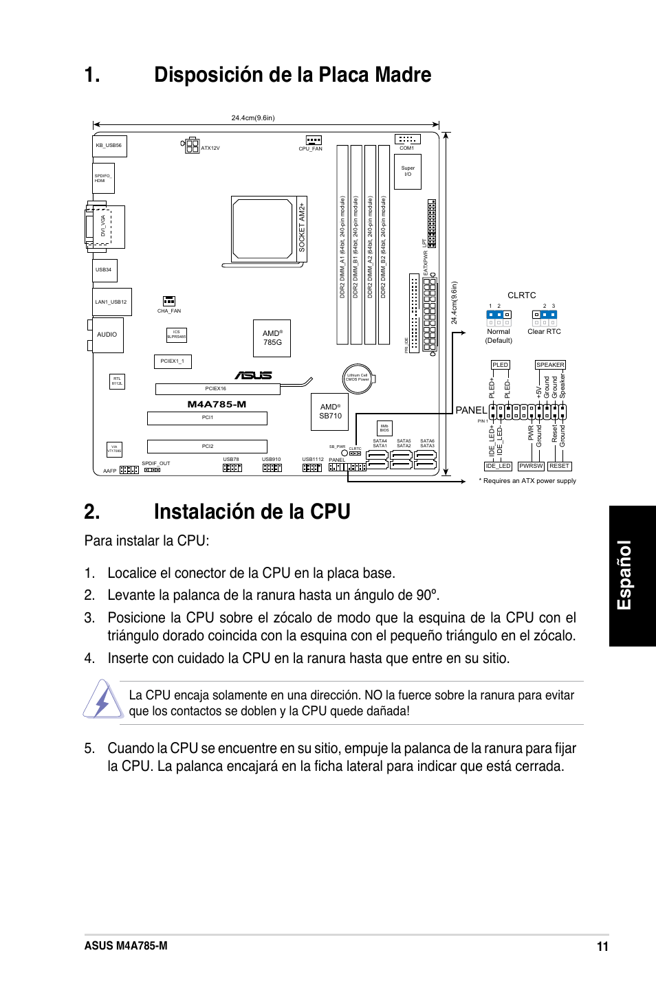 Español, Asus m4a785-m, Panel | Asus M4A785-M User Manual | Page 11 / 41