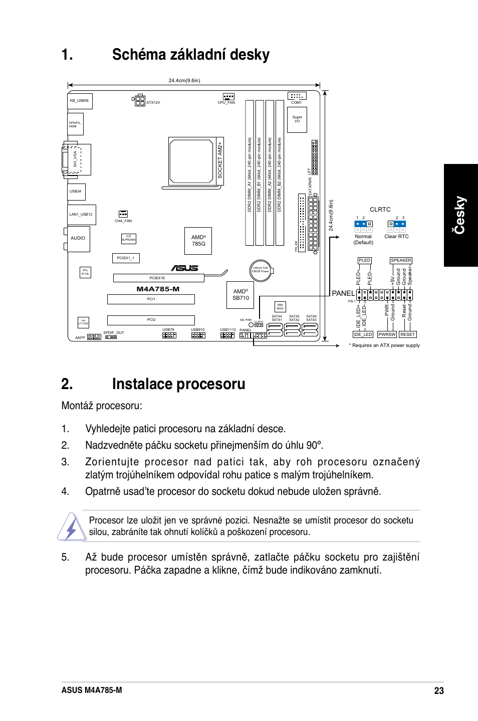 Schéma základní desky . instalace procesoru, Česky, Asus m4a785-m | Panel | Asus M4A785-M User Manual | Page 23 / 41