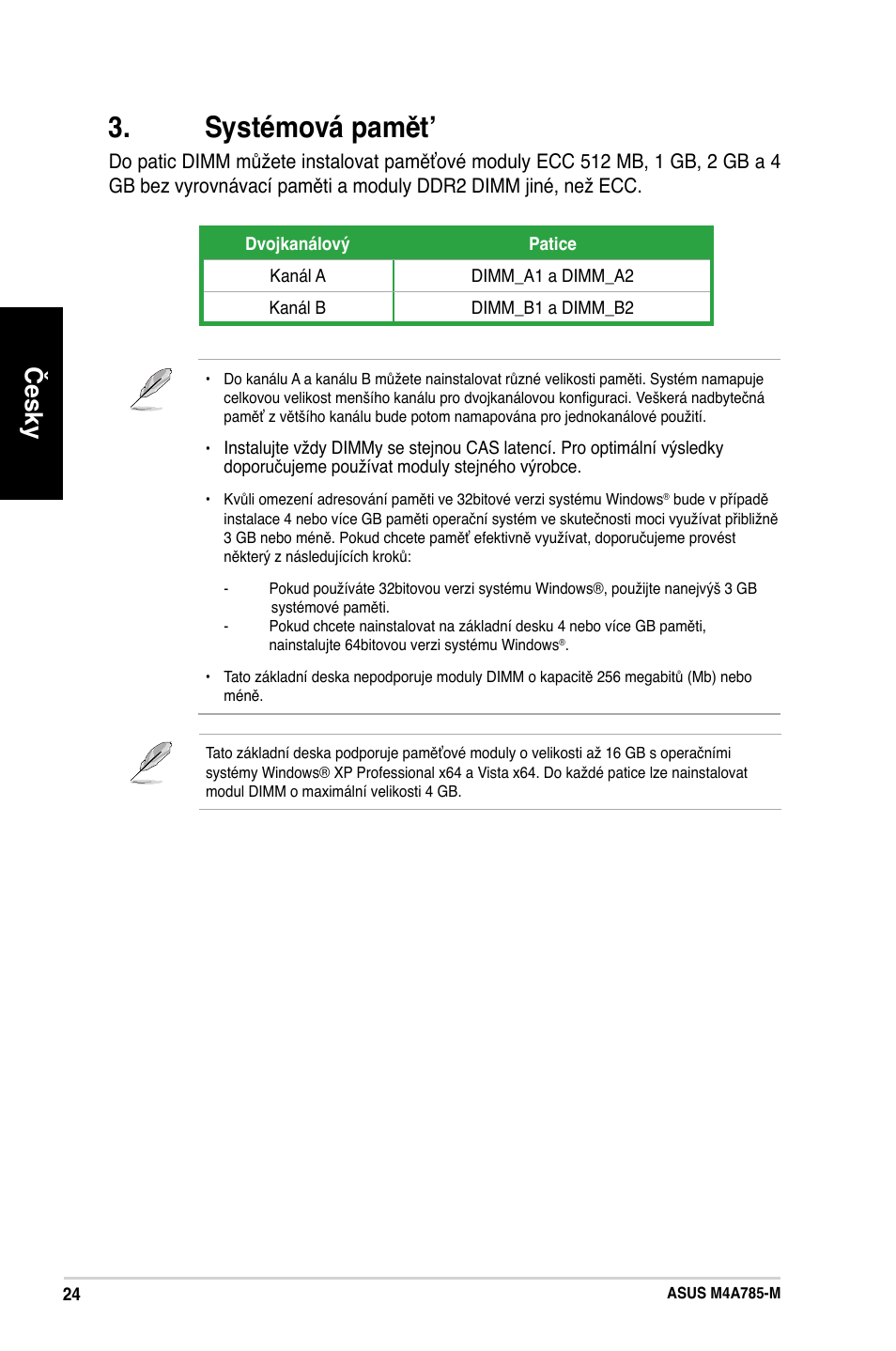 Systémová pamět, Česky | Asus M4A785-M User Manual | Page 24 / 41