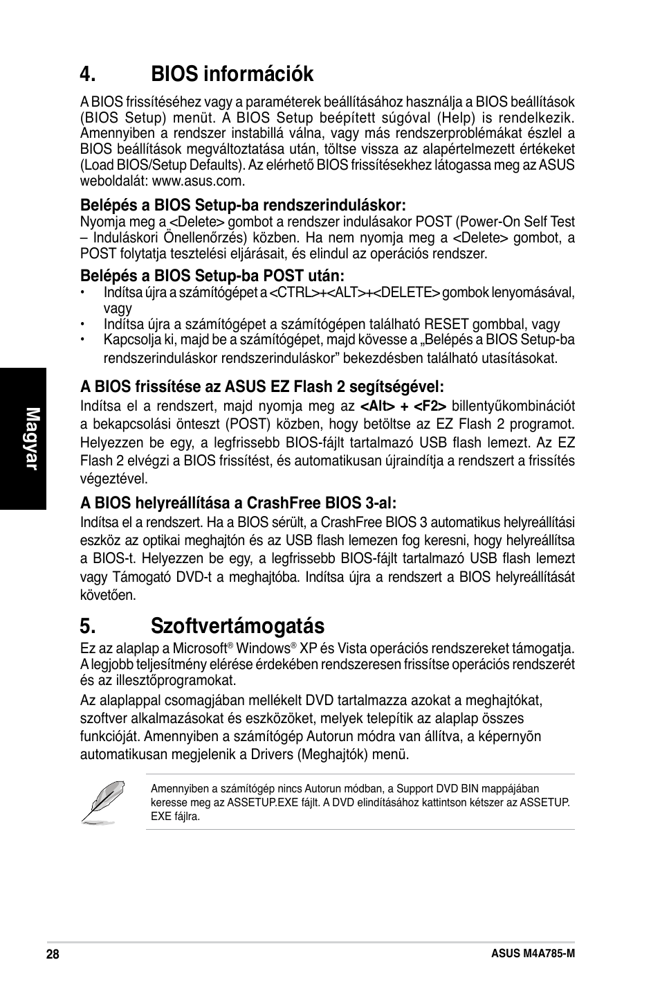 Bios információk, Szoftvertámogatás, Magyar | Asus M4A785-M User Manual | Page 28 / 41
