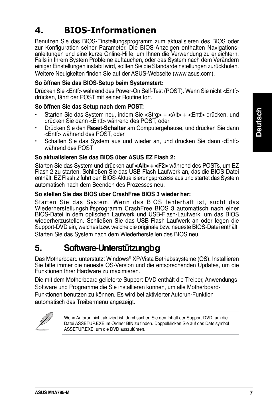 Bios-informationen, Software-unterstützungbg, Deutsch | Asus M4A785-M User Manual | Page 7 / 41