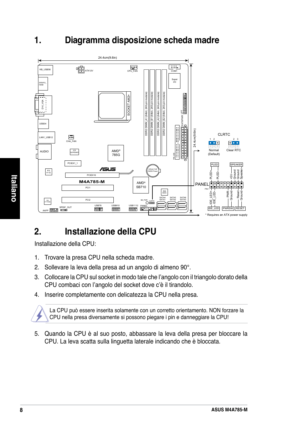 Italiano, Asus m4a785-m, Panel | Asus M4A785-M User Manual | Page 8 / 41