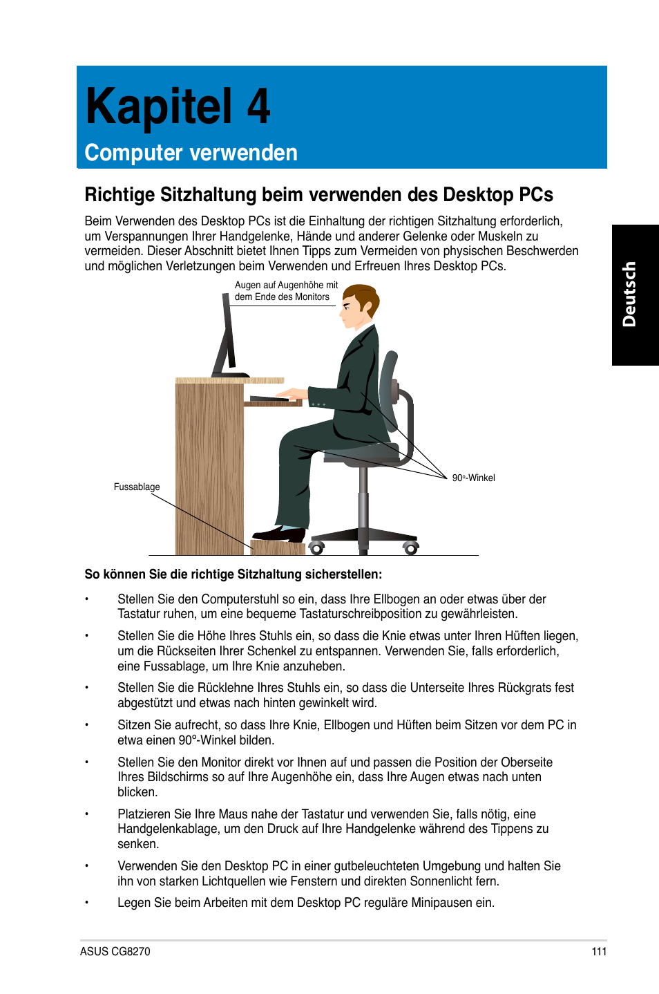 Kapitel 4, Computer verwenden, Kapitel.4 | Computer.verwenden, Deutsch d eutsch | Asus CG8270 User Manual | Page 113 / 536