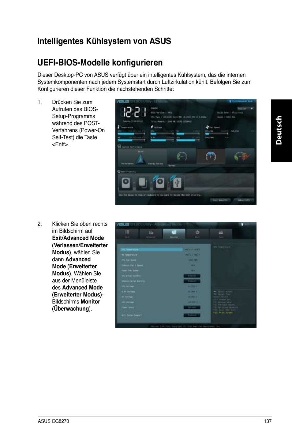 Intelligentes kühlsystem von asus, Deutsch d eutsch | Asus CG8270 User Manual | Page 139 / 536