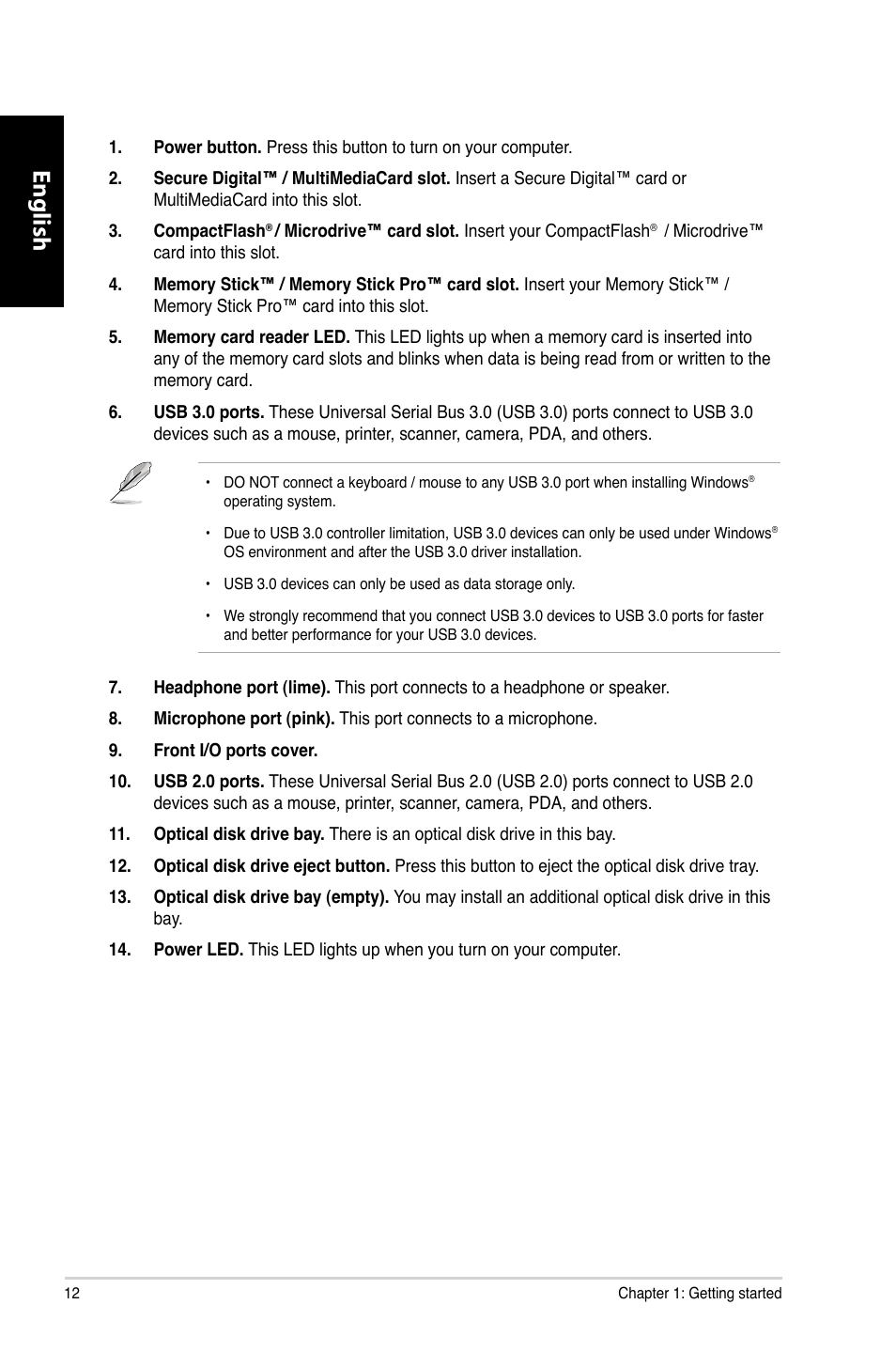 English | Asus CG8270 User Manual | Page 14 / 536