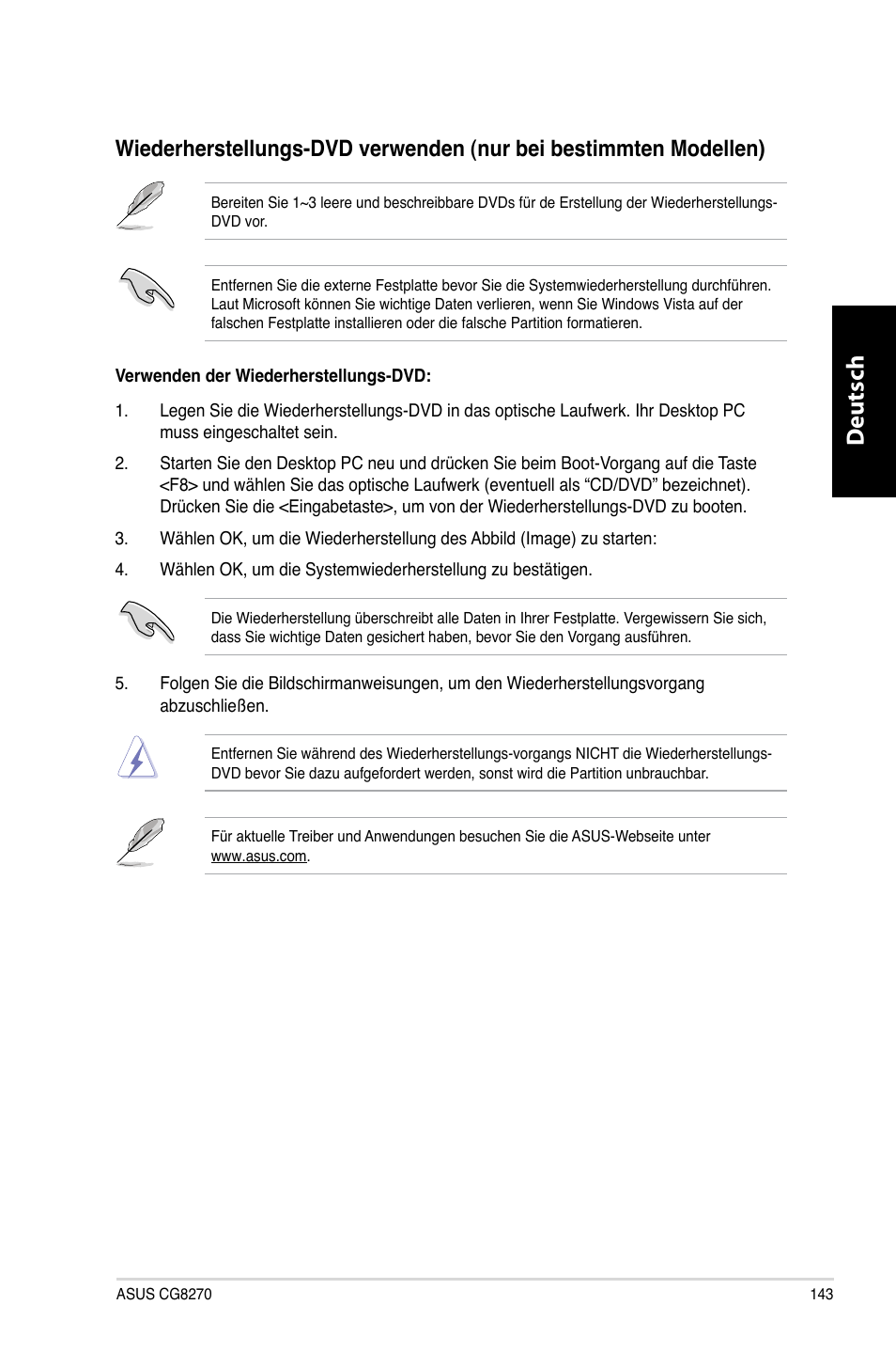 Deutsch d eutsch | Asus CG8270 User Manual | Page 145 / 536