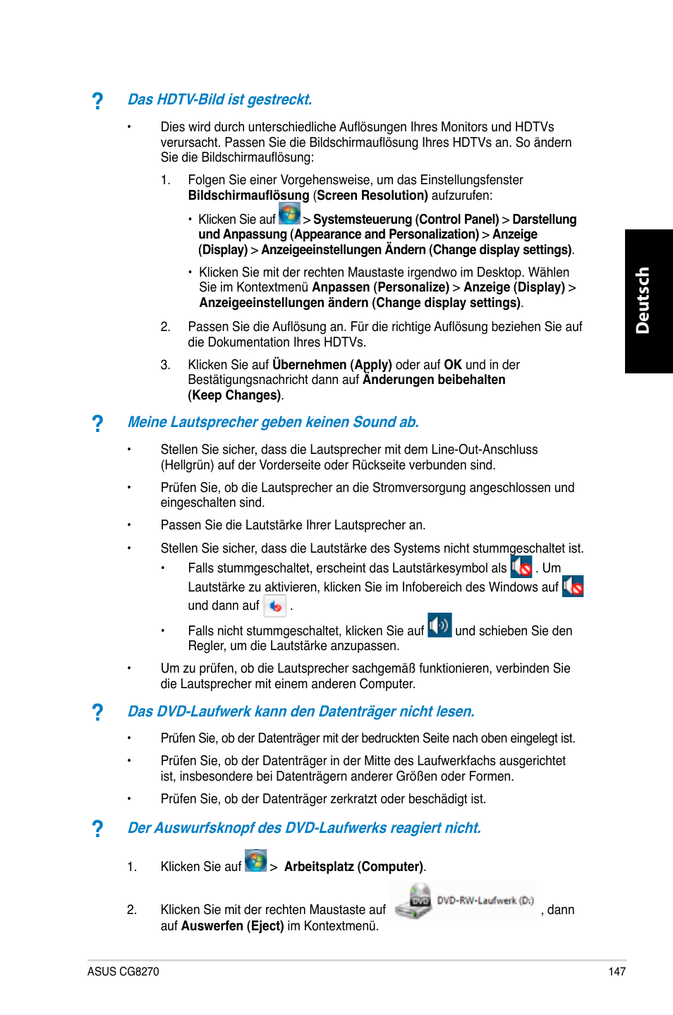 Deutsch d eutsch | Asus CG8270 User Manual | Page 149 / 536