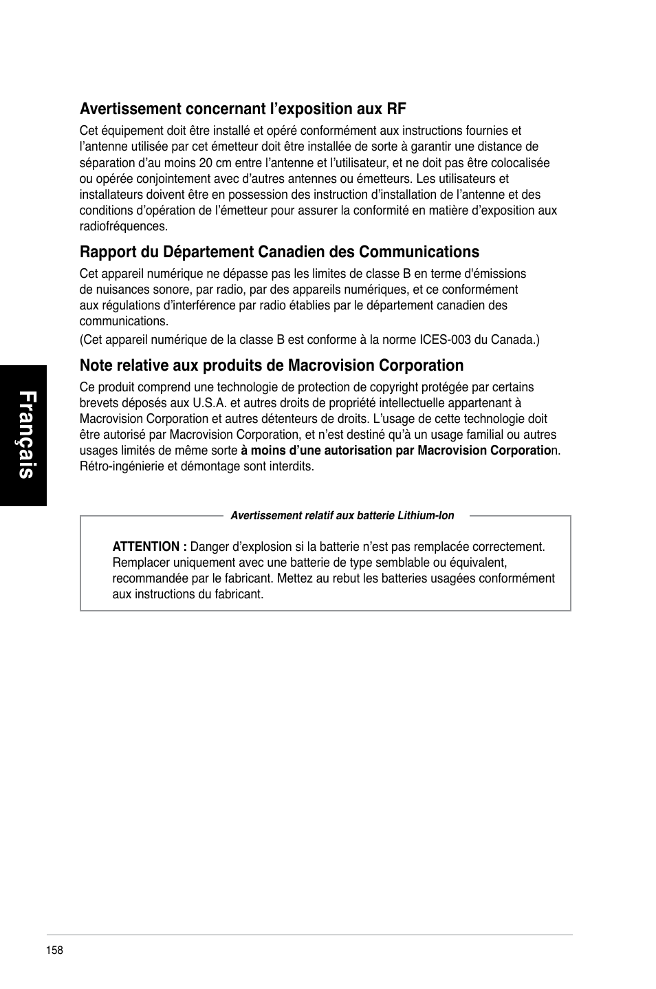 Fr an ça is fra nç ais fr an ça is fra nç ais | Asus CG8270 User Manual | Page 160 / 536