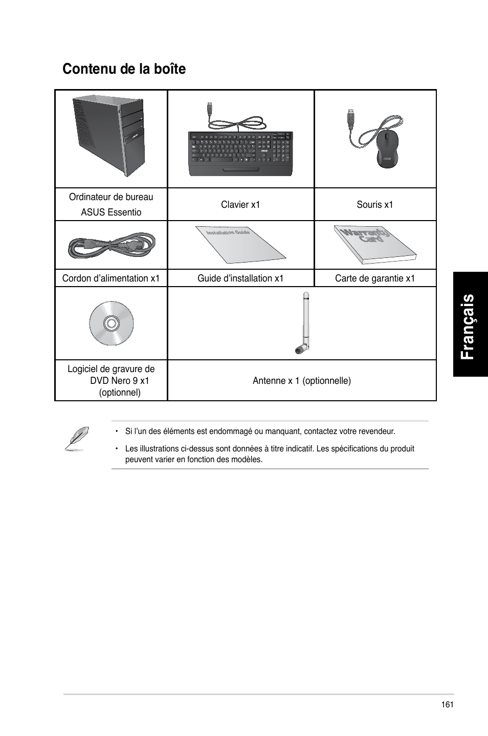 Contenu de la boîte, Fr an ça is fra nç ais fr an ça is fra nç ais | Asus CG8270 User Manual | Page 163 / 536